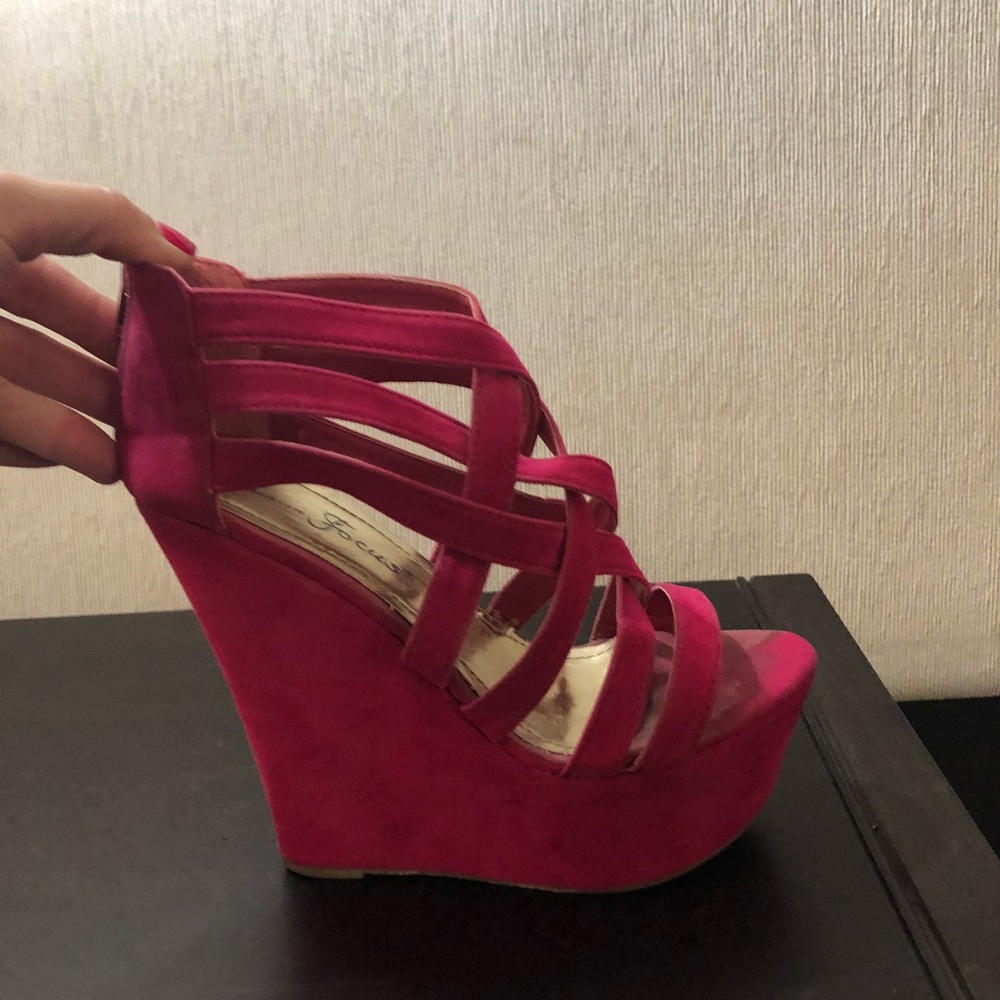 Pink strappy wedges